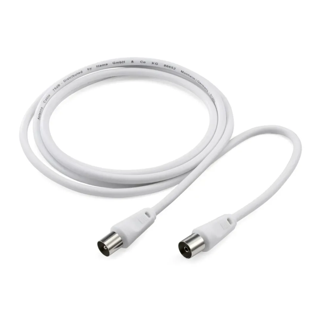 Antennen-Kabel, Koax-Stecker - Koax-Kupplung, 5 m, 75 dB, Weiß