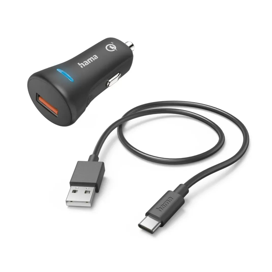 Auto-Schnellladegerät mit Ladekabel USB-C, 19,5 W, 1,5 m, Schwarz