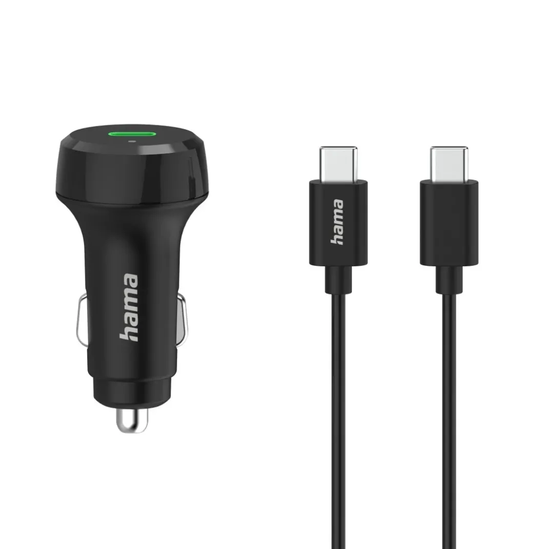 Auto-Schnellladegerät mit Ladekabel USB-C, PD, 25 W, 1 m, Schwarz
