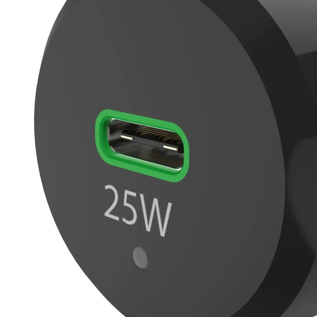 Auto-Schnellladegerät mit Ladekabel USB-C, PD, 25 W, 1 m, Schwarz