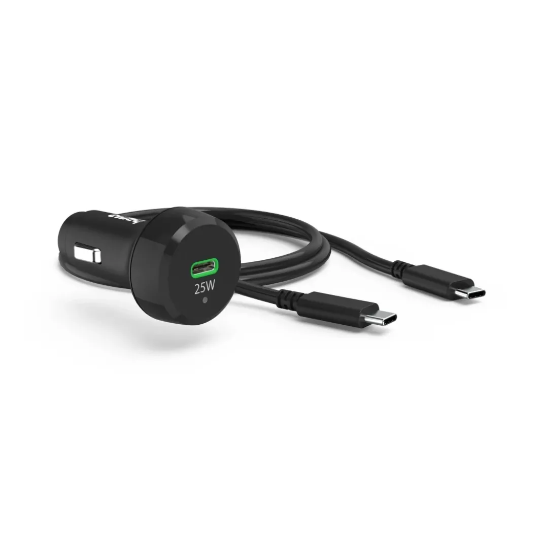 Auto-Schnellladegerät mit Ladekabel USB-C, PD, 25 W, 1 m, Schwarz