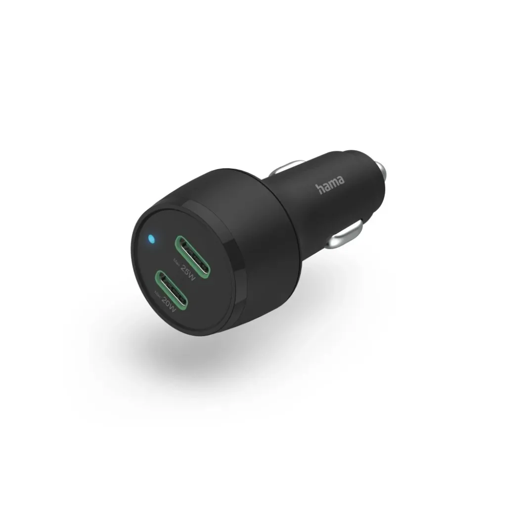 Auto-Schnellladegerät, 2x USB-C, PD, 45 W, Schwarz