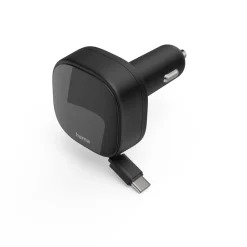 Auto-Schnellladegerät, 2x USB-C, ausziehbares Ladekabel, PD, 30 W, Schwarz