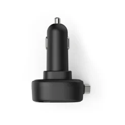 Auto-Schnellladegerät, 2x USB-C, ausziehbares Ladekabel, PD, 30 W, Schwarz