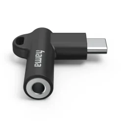 Aux-Adapter USB-C – 3,5-mm-Klinke-Buchse, 90° Winkelstecker, Schwarz