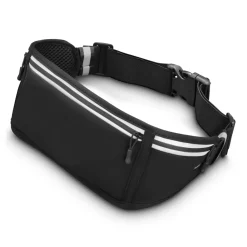 Bauchtasche für Handys, Laufgürtel zum Joggen, reflektierend, Schwarz