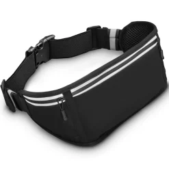 Bauchtasche für Handys, Laufgürtel zum Joggen, reflektierend, Schwarz