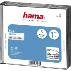 CD-Leerhülle Slim, 5er-Pack, Transparent/Schwarz