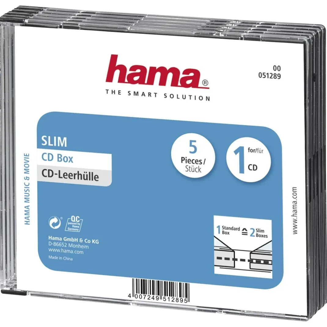 CD-Leerhülle Slim, 5er-Pack, Transparent/Schwarz