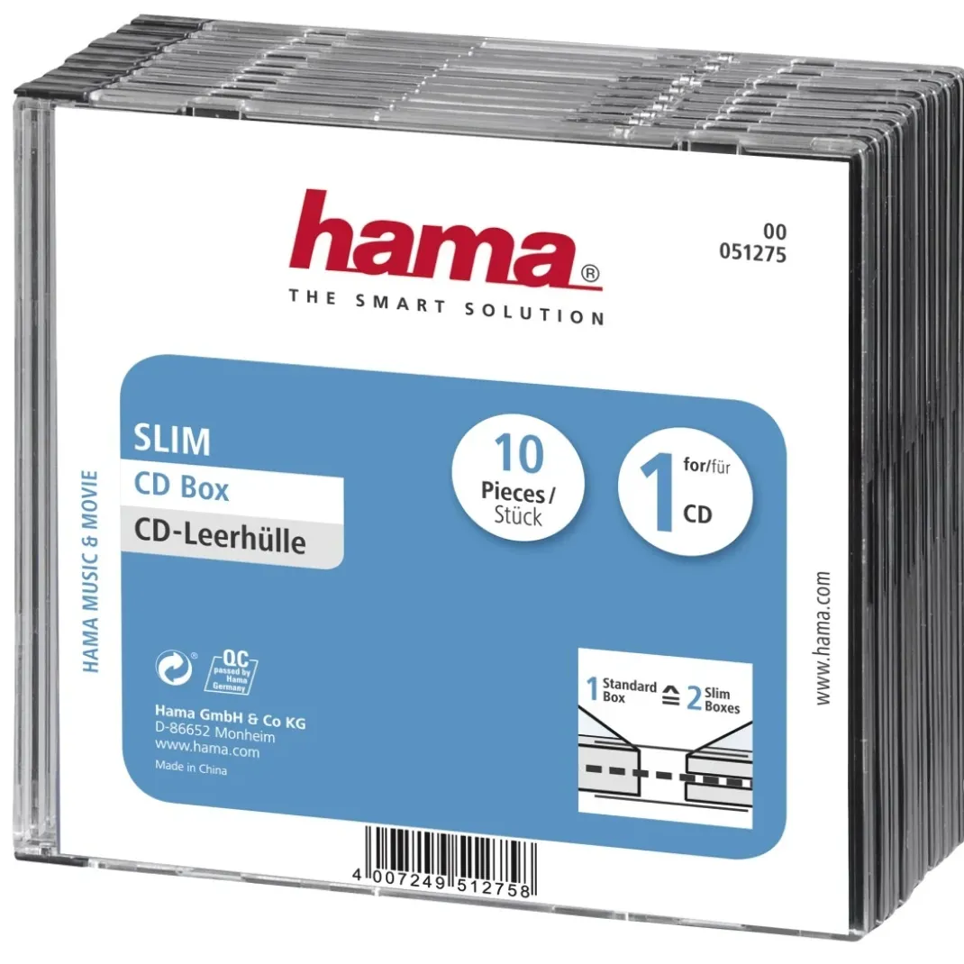 CD-Leerhülle Slim, 10er-Pack, Transparent/Schwarz