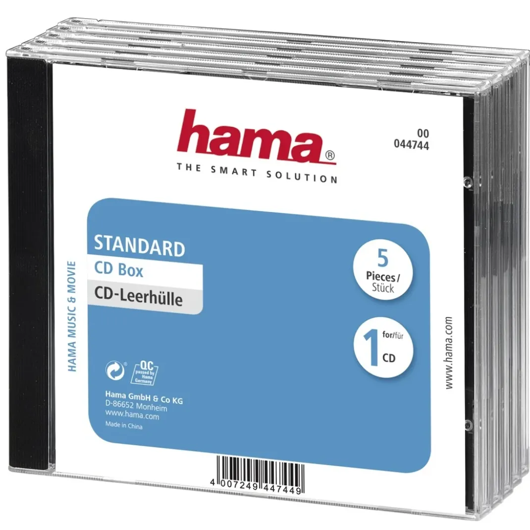 CD-Leerhülle Standard, 5er-Pack, Transparent/Schwarz