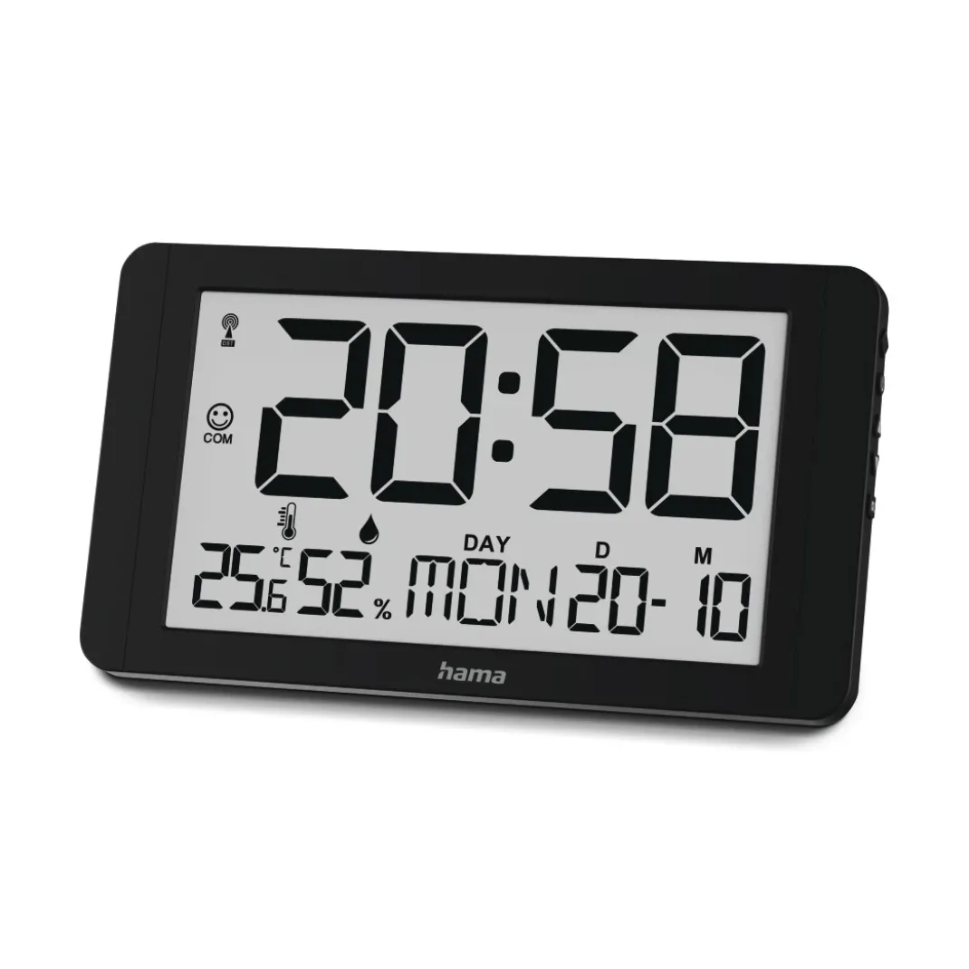 Digitale Wanduhr "Kuba", Funkuhr mit Thermometer/Hygrometer, Schwarz
