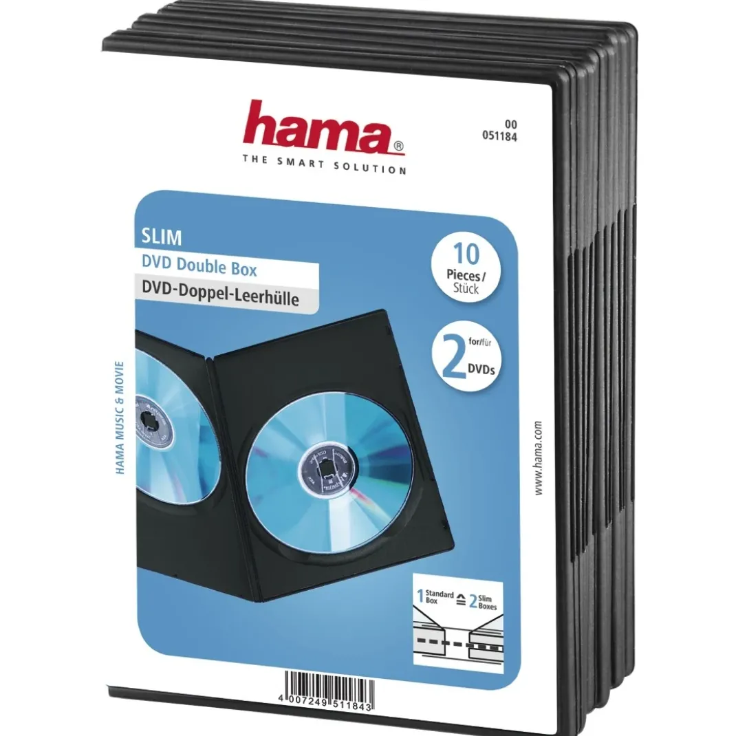 DVD-Doppel-Leerhülle Slim, 10er-Pack, Schwarz