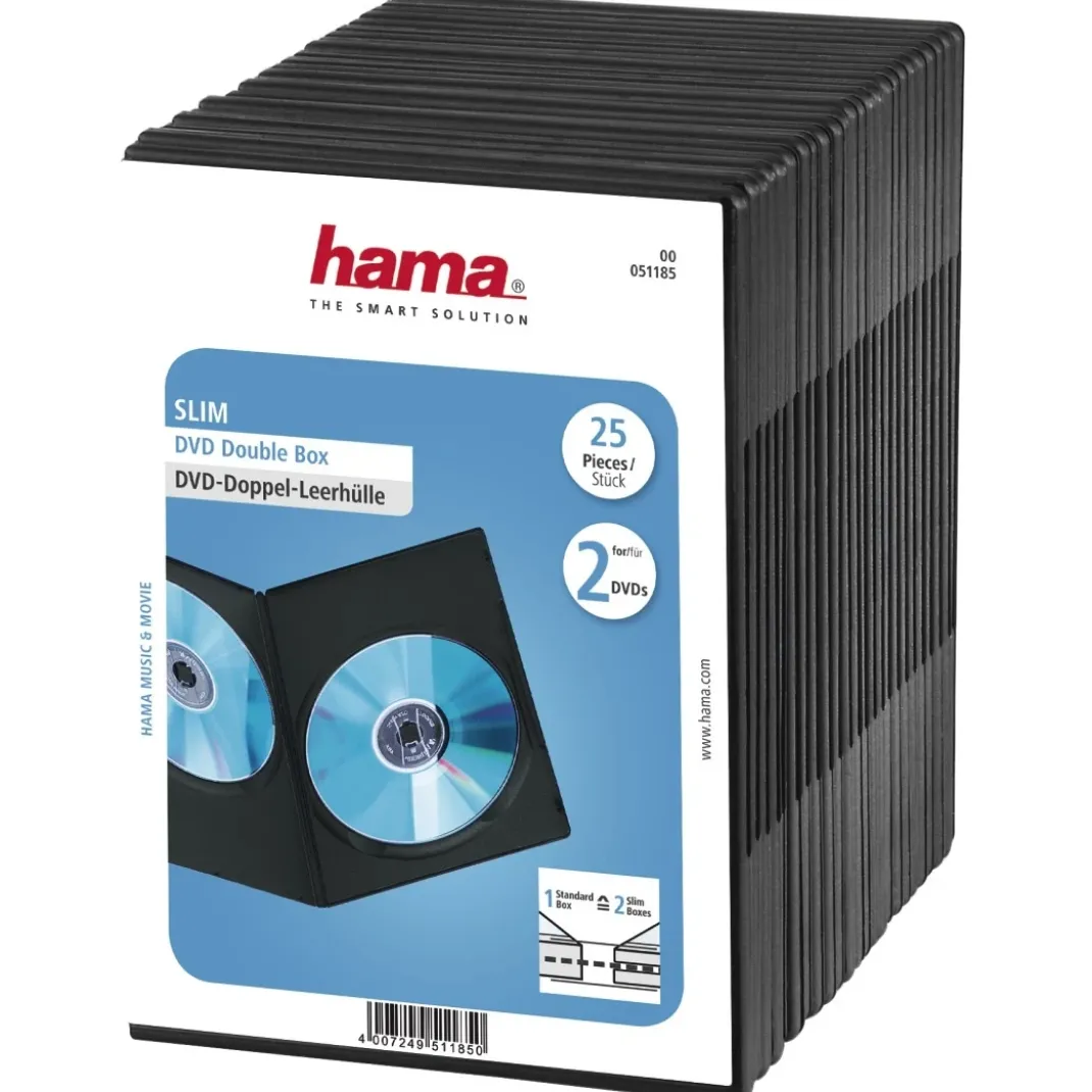DVD-Doppel-Leerhülle Slim, 25er-Pack, Schwarz