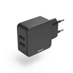 2-fach-Ladegerät, USB-A-Netzteil, 2,4 A, Universaladapter, 12 W, Schwarz