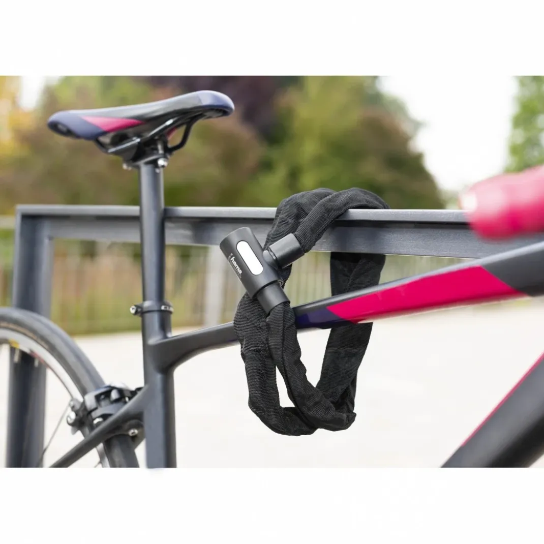 Fahrrad-Kettenschloss mit Leuchtschlüssel, 120 cm, Schwarz