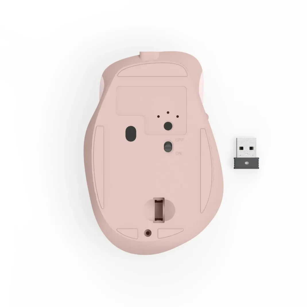 Funkmaus "WM-500", ergonomisch, 6 Tasten, ohne Klickgeräusch, Akku, Rosa