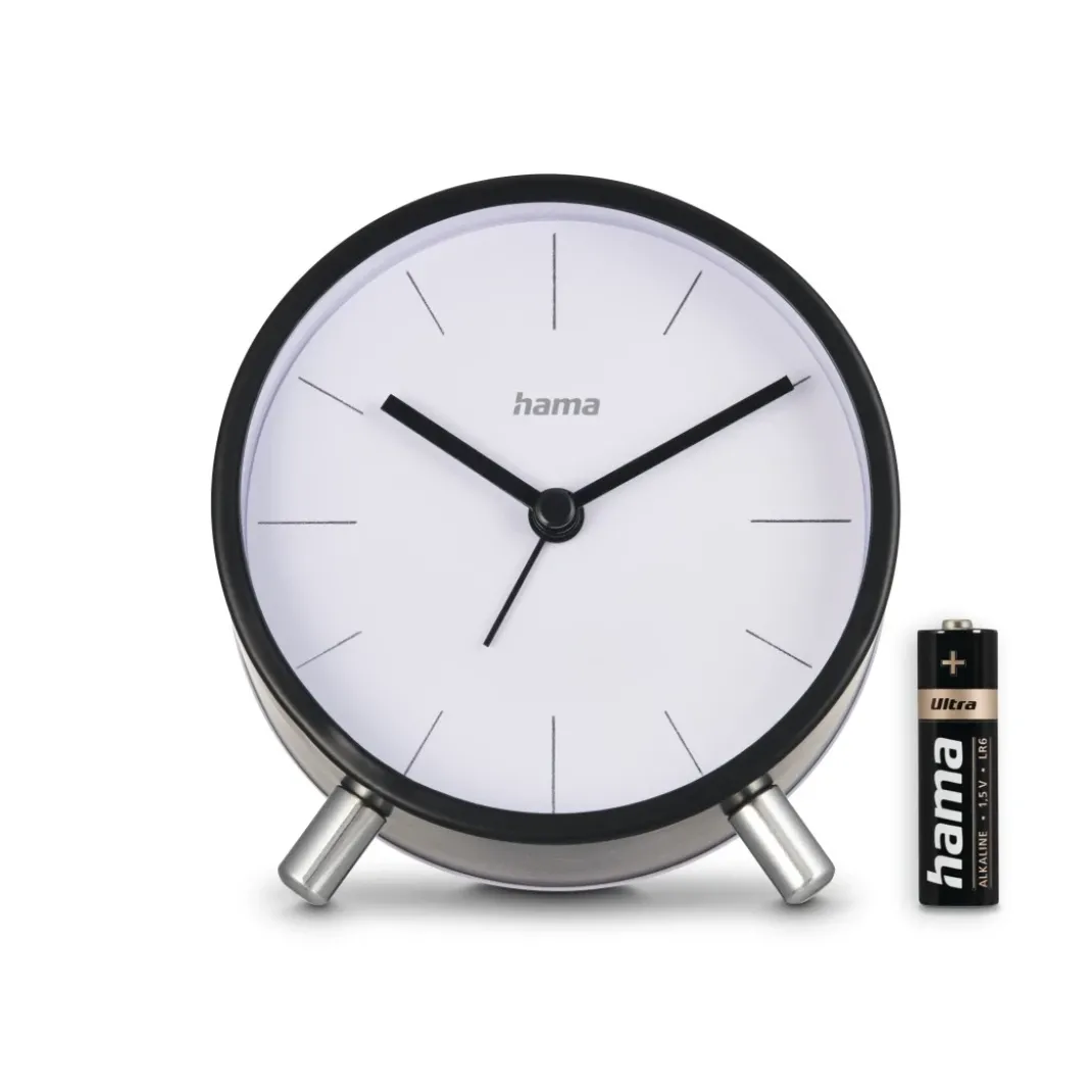 Funkwecker "Flores", analog, ohne Ticken, Schwarz