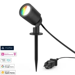 Gartenleuchte WLAN, Gartenstrahler + Erdspieß, Matter, IP65, farbig