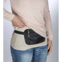 Geldkatze, flache Bauchtasche für Wertsachen, Schwarz