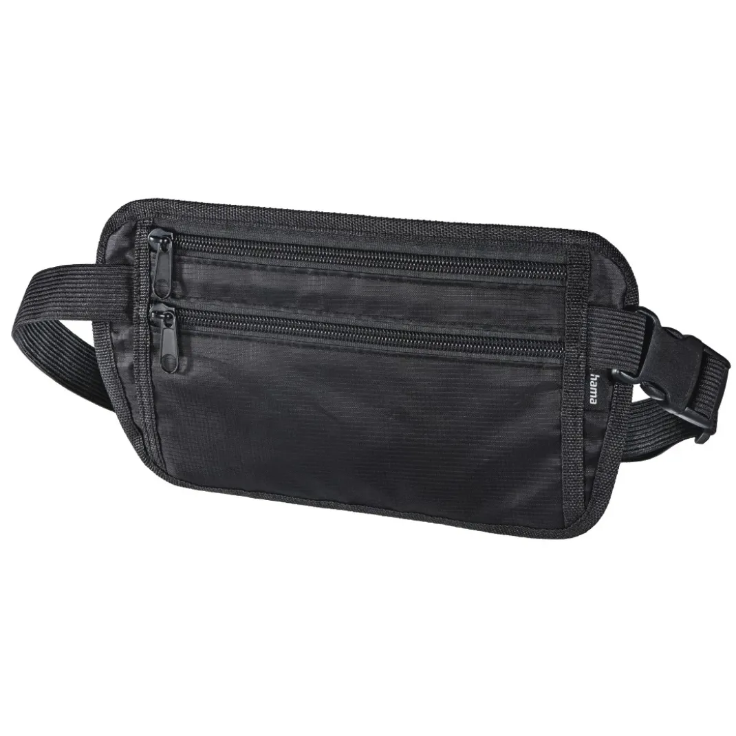 Geldkatze, flache Bauchtasche für Wertsachen, Schwarz