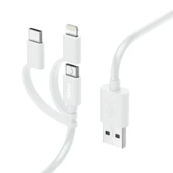 3in1 Multi-Ladekabel, USB-A - Micro-USB, USB-C und Lightning, 1,0 m, Weiß