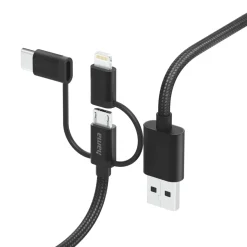 3in1 Multi-Ladekabel, USB-A - Micro-USB, USB-C u. Lightning, 1,5 m, Schwarz