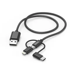 3in1 Multi-Ladekabel, USB-A - Micro-USB, USB-C u. Lightning, 1,5 m, Schwarz