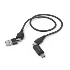 4in1 Multi-Ladekabel, USB-C und USB-A - USB-C und Micro-USB, 1,5 m, Schwarz