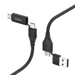 4in1 Multi-Ladekabel, USB-C und USB-A - USB-C und Micro-USB, 1,5 m, Schwarz
