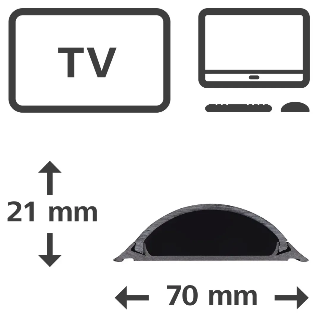 Kabelkanal, selbstklebend, halbrund, 100 x 7 x 2,1 cm, PVC, Schwarz