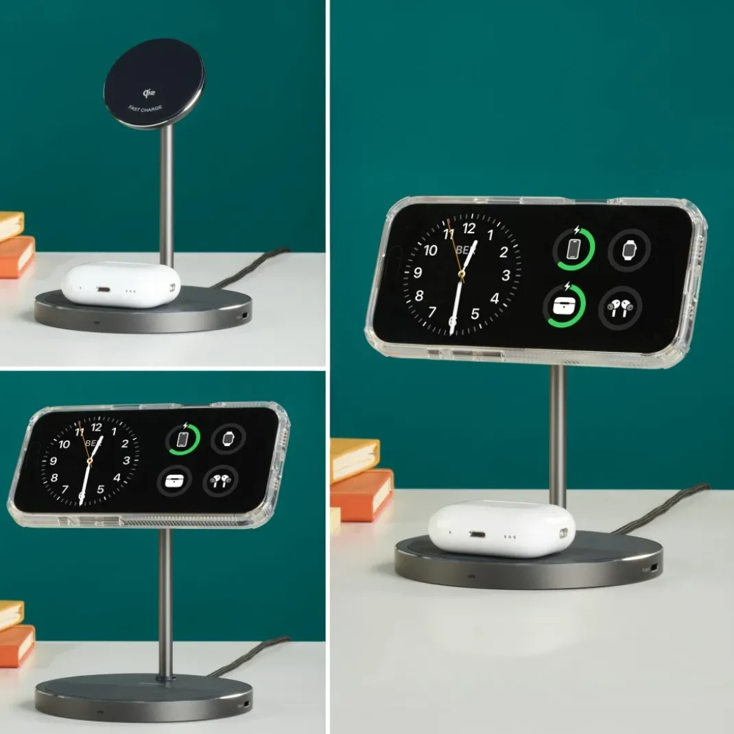 Kabelloses Qi2-Ladegerät, induktiv Schnellladen, 2in1-Ladestation, 15 W