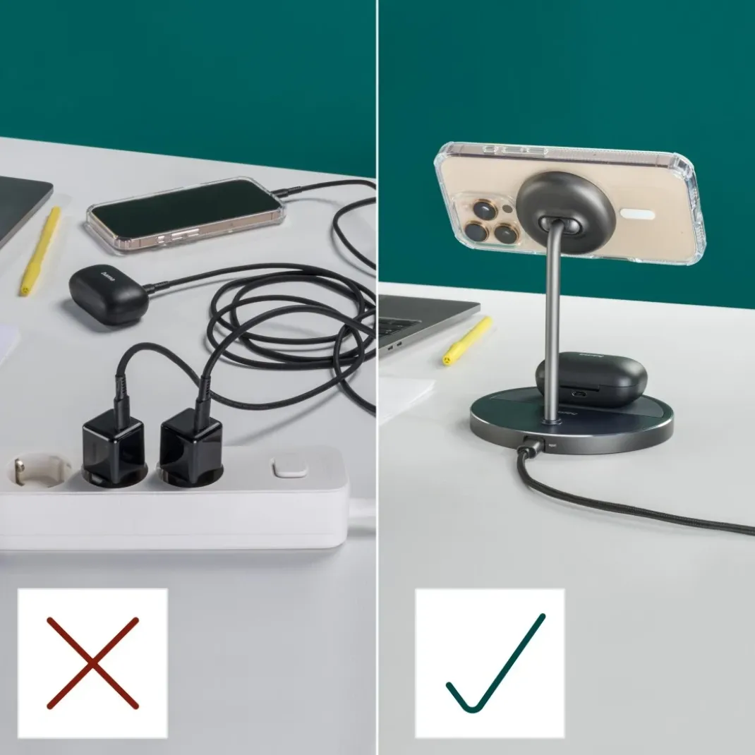 Kabelloses Qi2-Ladegerät, induktiv Schnellladen, 2in1-Ladestation, 15 W