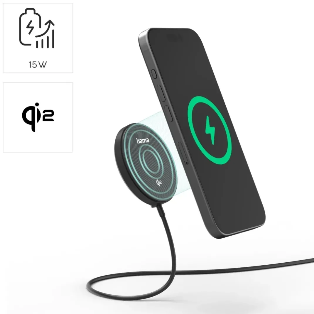 Kabelloses Qi2-Ladegerät, induktives Ladepad, Schnellladen, 15 W, Schwarz