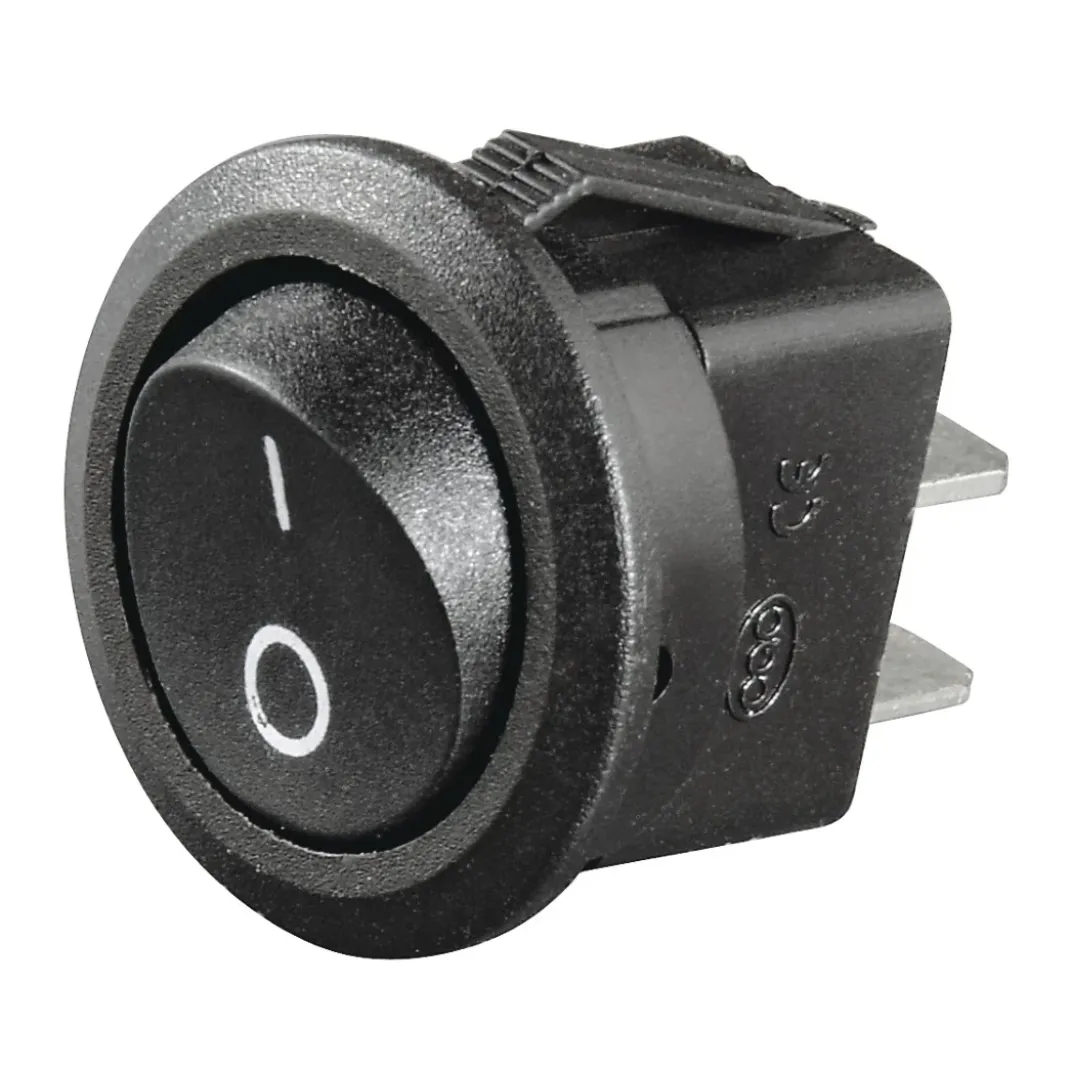 Kfz-Schalter, rund, Wippschalter, 10 A/12 V, Schwarz