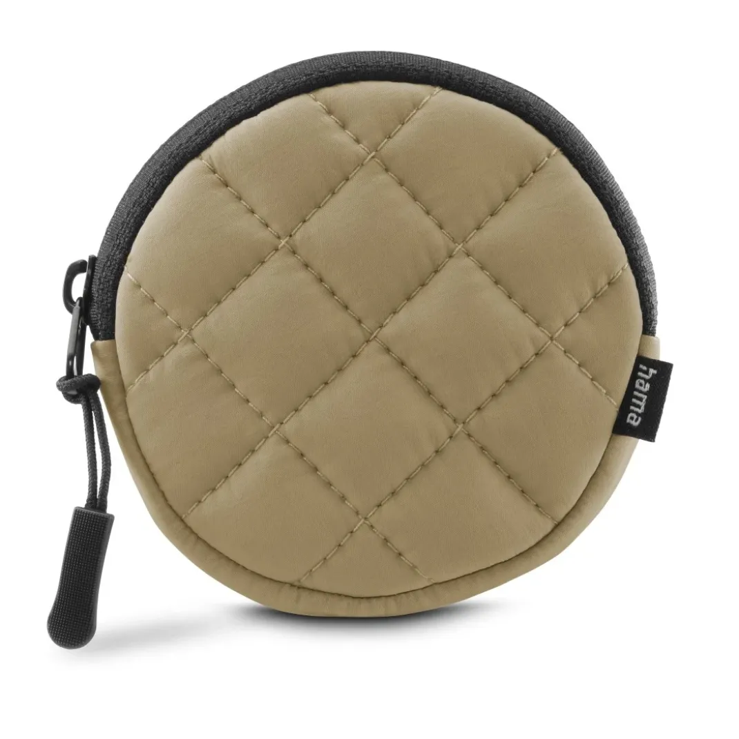 Kopfhörertasche für In-Ear und Zubehör, Karabiner, rund, Organizer, Beige