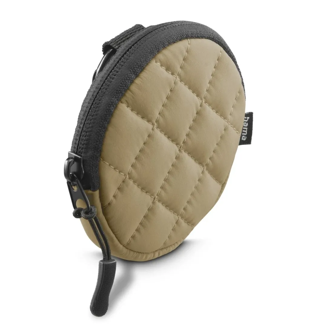 Kopfhörertasche für In-Ear und Zubehör, Karabiner, rund, Organizer, Beige