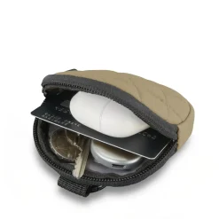 Kopfhörertasche für In-Ear und Zubehör, Karabiner, rund, Organizer, Beige