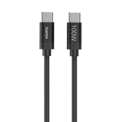 Ladekabel "Fabric", USB-C - USB-C, 100W, 1,5 m, Nylon, Schwarz