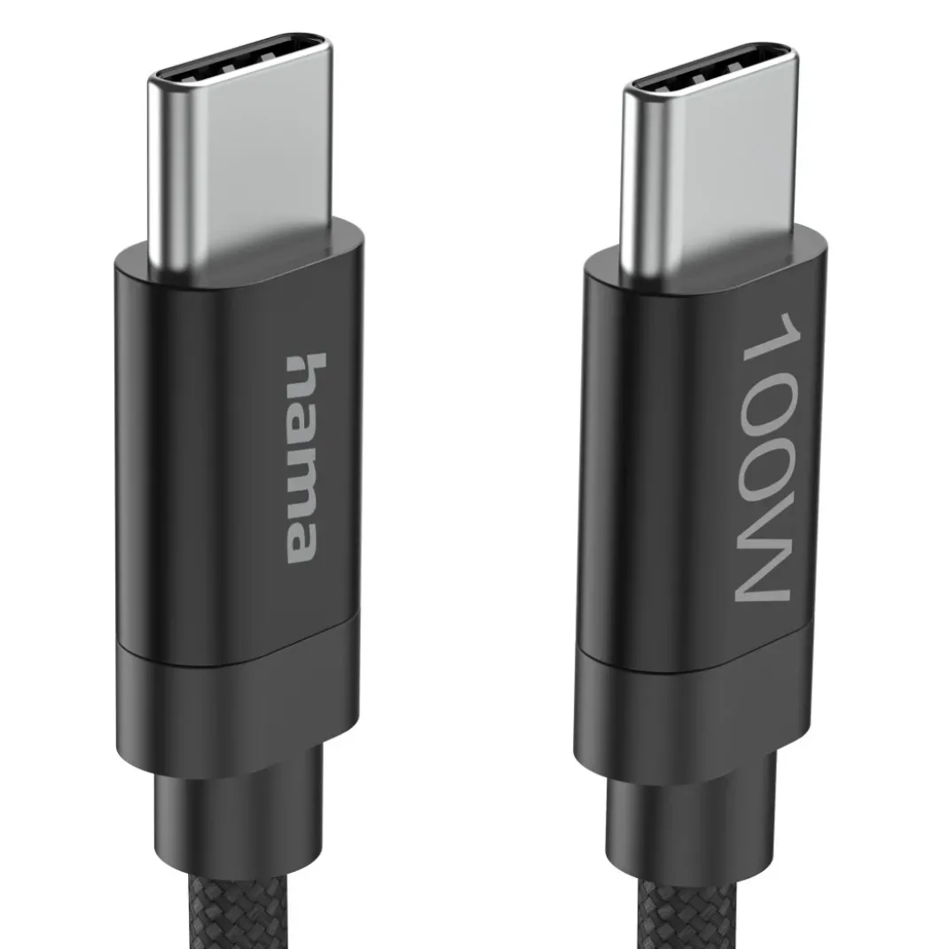 Ladekabel "Fabric", USB-C - USB-C, 100W, 3 m, Nylon, Schwarz