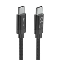 Ladekabel "Fabric", USB-C - USB-C, 100W, 3 m, Nylon, Schwarz