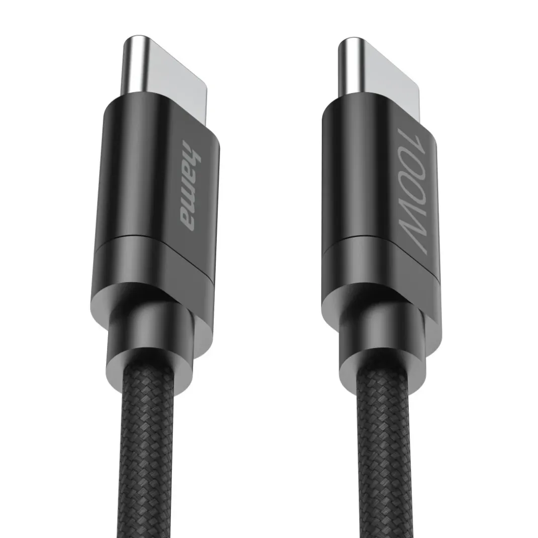 Ladekabel "Fabric", USB-C - USB-C, 100W, 3 m, Nylon, Schwarz