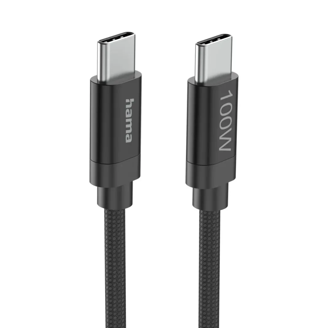 Ladekabel "Fabric", USB-C - USB-C, 100W, 3 m, Nylon, Schwarz