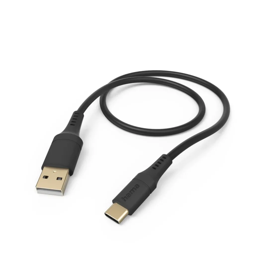Ladekabel "Flexible", USB-A - USB-C, 1,5 m, Silikon, Schwarz