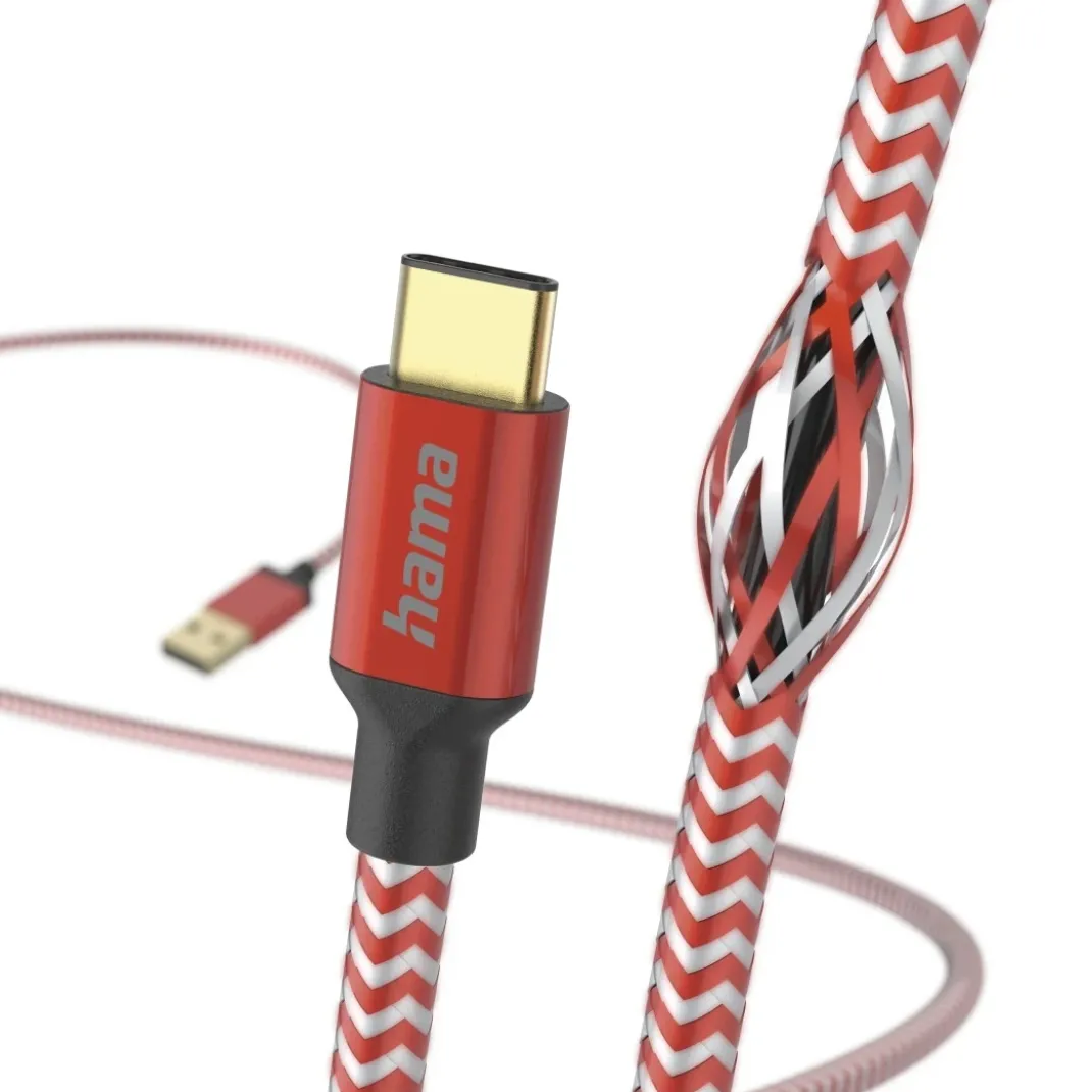 Ladekabel "Reflective", USB-A - USB-C, 1,5 m, Nylon, Rot
