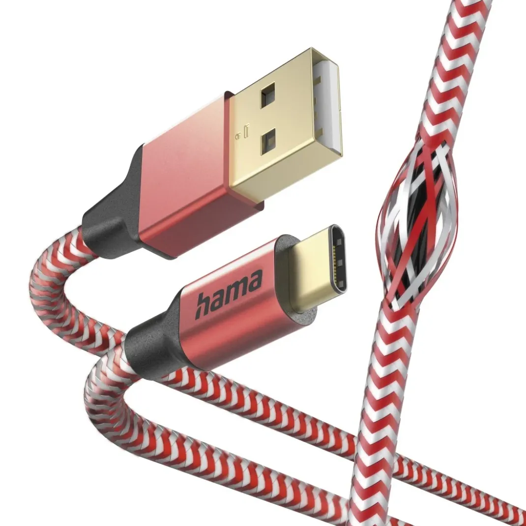 Ladekabel "Reflective", USB-A - USB-C, 1,5 m, Nylon, Rot