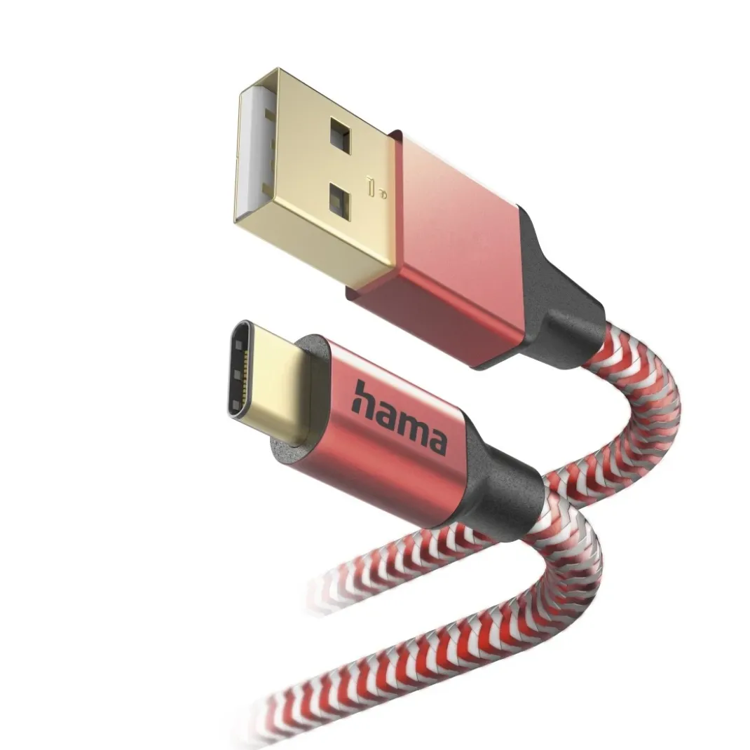 Ladekabel "Reflective", USB-A - USB-C, 1,5 m, Nylon, Rot