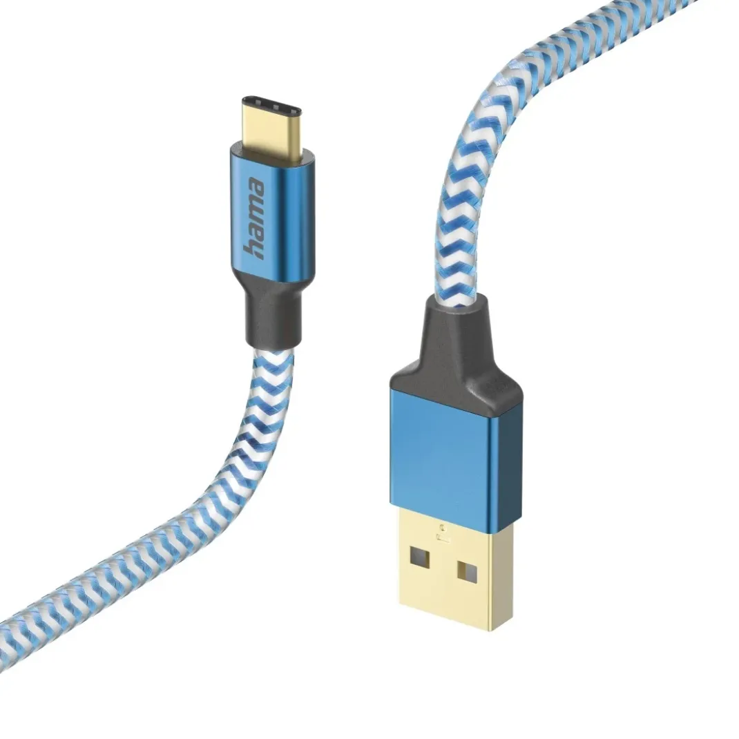 Ladekabel "Reflective", USB-A - USB-C, 1,5 m, Nylon, Blau
