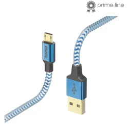 Ladekabel "Reflective", USB-A - Micro-USB, 1,5 m, Nylon, Blau