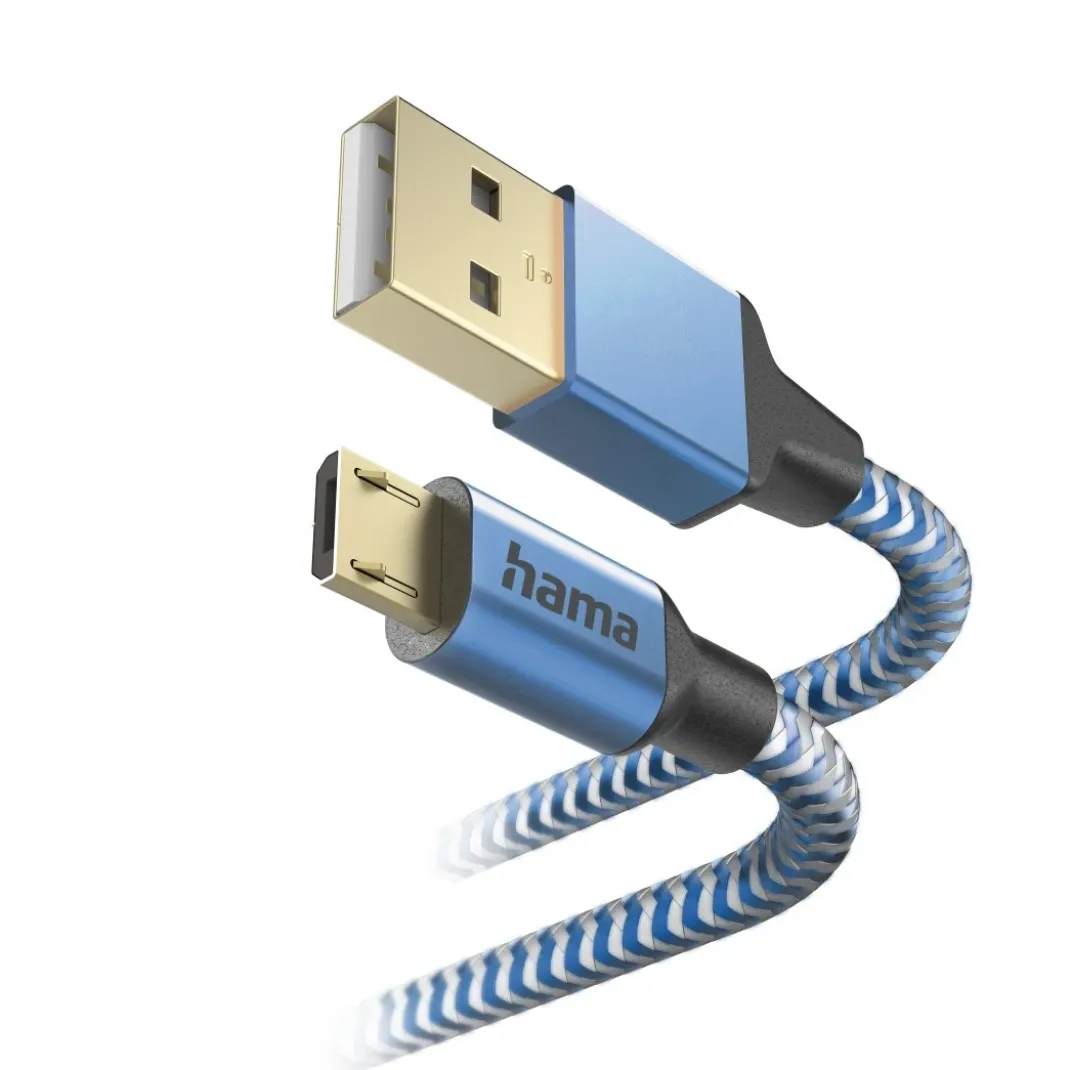 Ladekabel "Reflective", USB-A - Micro-USB, 1,5 m, Nylon, Blau